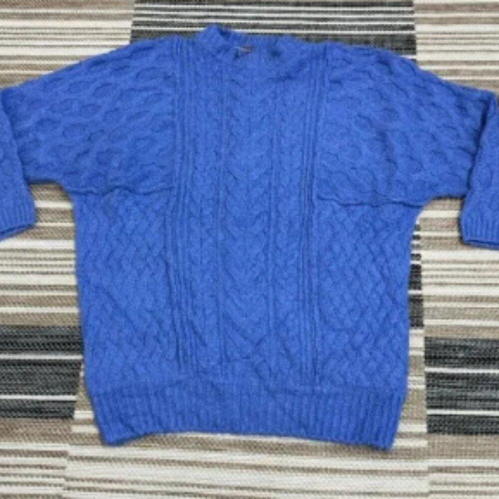Free People Women's Cable Knit Mock Neck Classic Pullover Sweater Blue Size XS